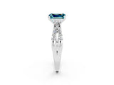 White gold Emerald Cut Blue Topaz Three-Stone Ring with Pavé Split Shank and Four-Prong Setting_2