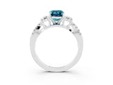 White gold Emerald Cut Blue Topaz Three-Stone Ring with Pavé Split Shank and Four-Prong Setting_3