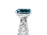 White gold Emerald Cut Blue Topaz Three-Stone Ring with Pavé Split Shank and Four-Prong Setting_5