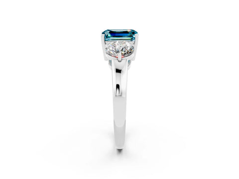 White gold Emerald Cut Blue Topaz Three-Stone Ring with Prong Setting and Classic Band_2