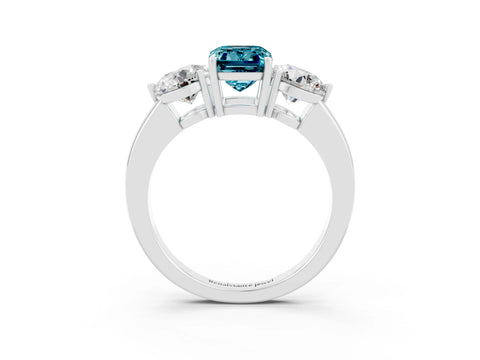 White gold Emerald Cut Blue Topaz Three-Stone Ring with Prong Setting and Classic Band_3