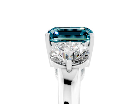 White gold Emerald Cut Blue Topaz Three-Stone Ring with Prong Setting and Classic Band_5