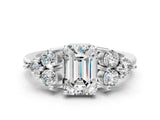 White gold Emerald Cut Brilliant Diamond Cluster Accent Solitaire Ring with Prong Setting_185