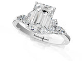 White gold Emerald Cut Brilliant Diamond Solitaire Ring with Pear Side Stones and Four-Prong Setting_13