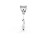 White gold Emerald Cut Brilliant Diamond Solitaire Ring with Pear Side Stones and Four-Prong Setting_14