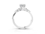 White gold Emerald Cut Brilliant Diamond Solitaire Ring with Pear Side Stones and Four-Prong Setting_15