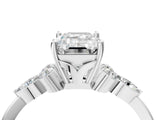 White gold Emerald Cut Brilliant Diamond Solitaire Ring with Pear Side Stones and Four-Prong Setting_16