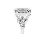 White gold Emerald Cut Brilliant Diamond Solitaire Ring with Pear Side Stones and Four-Prong Setting_17