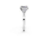 White gold Emerald Cut Brilliant Three-Stone Diamond Ring with Pavé Band and Four-Prong Setting_27