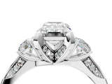 White gold Emerald Cut Brilliant Three-Stone Diamond Ring with Pavé Band and Four-Prong Setting_29
