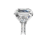 White gold Emerald Cut Brilliant Three-Stone Diamond Ring with Pavé Band and Four-Prong Setting_35