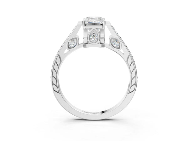 White gold Emerald Cut Cathedral Pave Diamond Engagement Ring with Six-Prong Setting