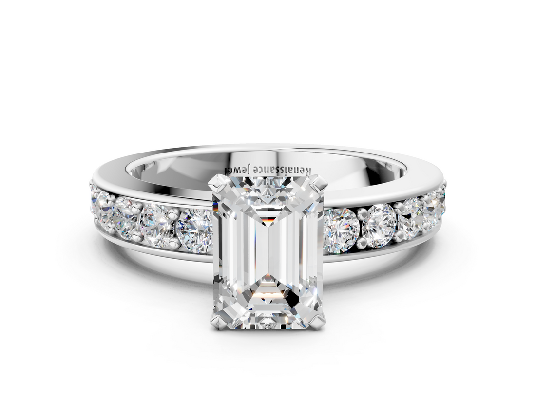White gold Emerald Cut Channel Set Diamond Engagement Ring with Four-Prong Setting_202