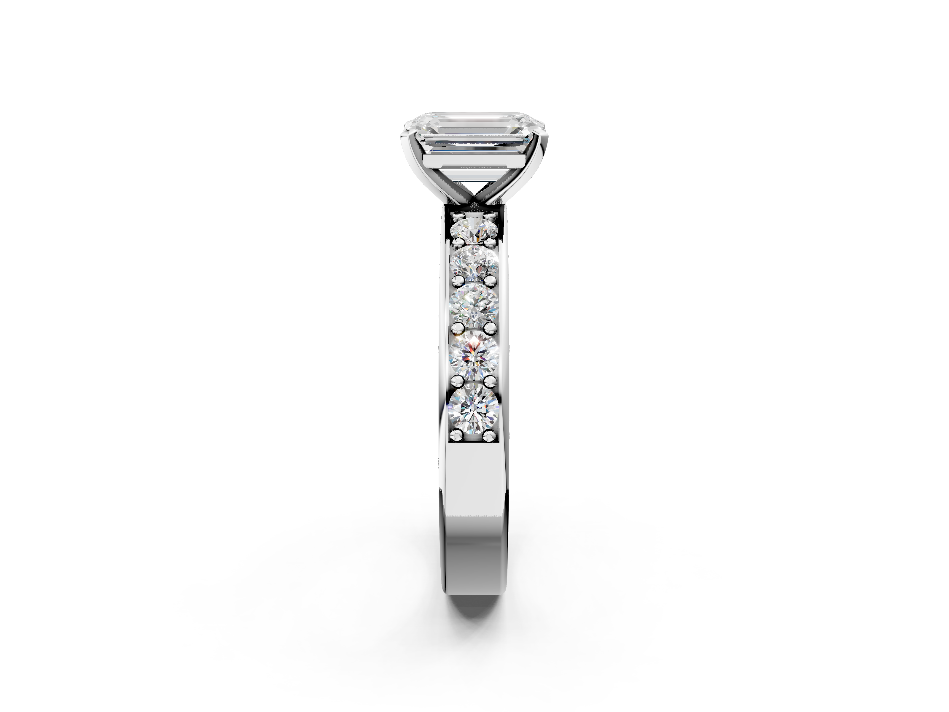 White gold Emerald Cut Channel Set Diamond Engagement Ring with Four-Prong Setting_204