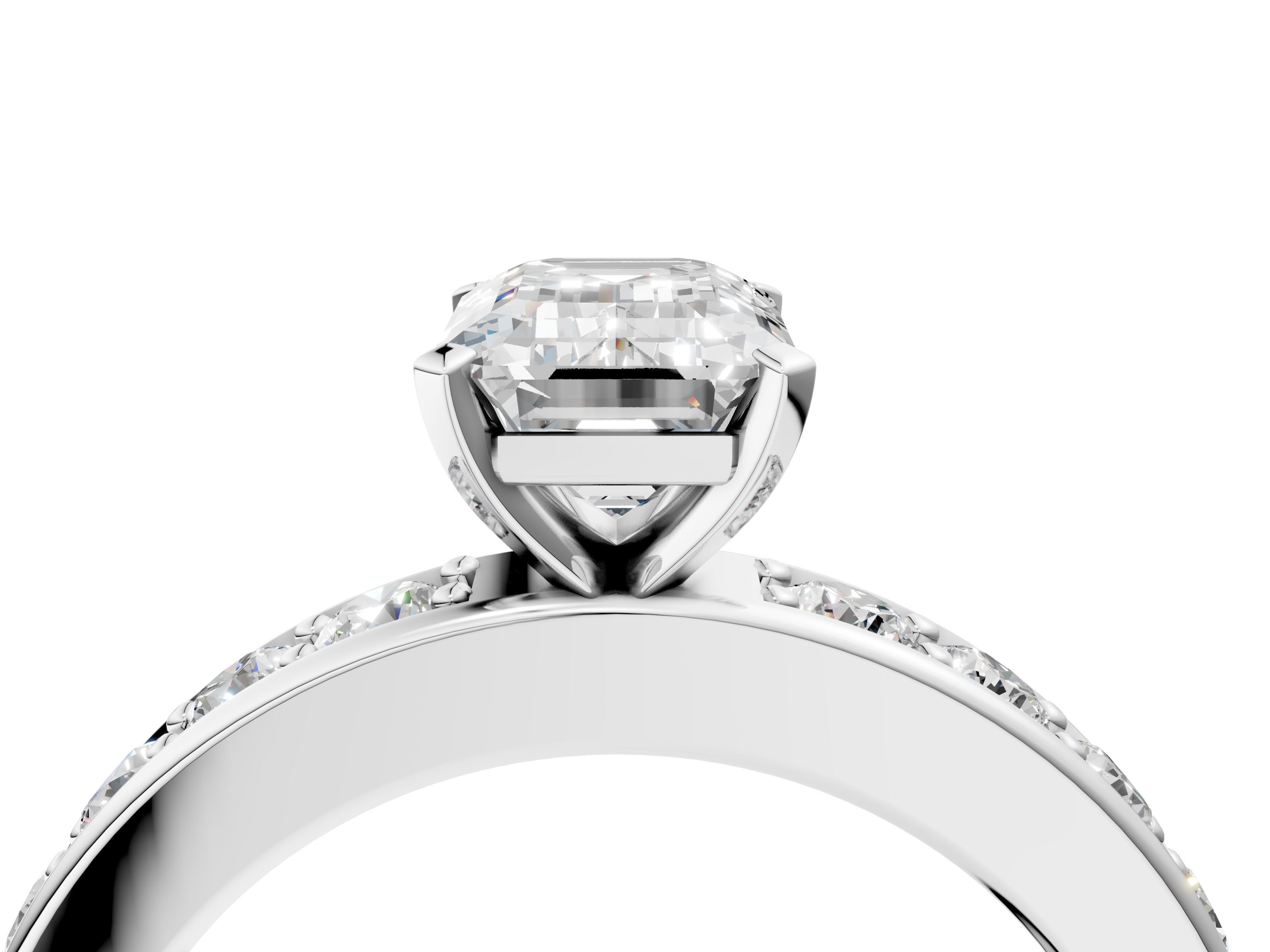 White gold Emerald Cut Channel Set Diamond Engagement Ring with Four-Prong Setting_206