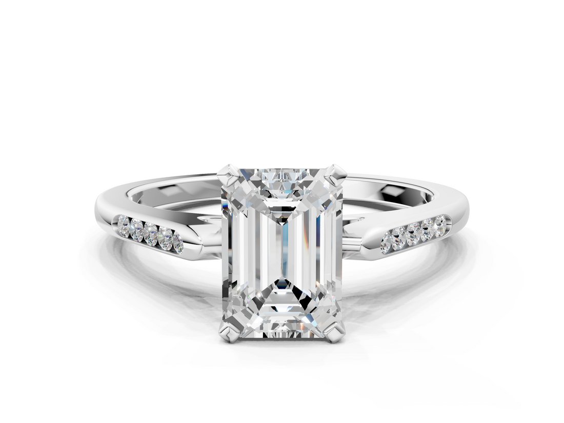White gold Emerald Cut Channel Set Solitaire Engagement Ring with Four-Prong Setting_208