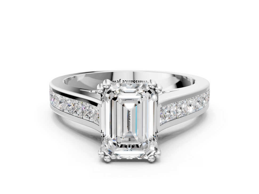 White gold Emerald Cut Channel Set Solitaire Engagement Ring with Prong Setting_58