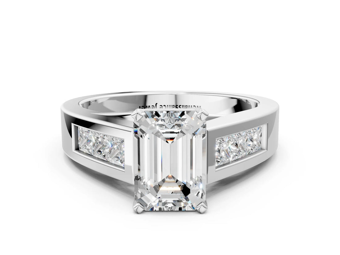 White gold Emerald Cut Channel Set Solitaire Ring with Four-Prong Setting_6