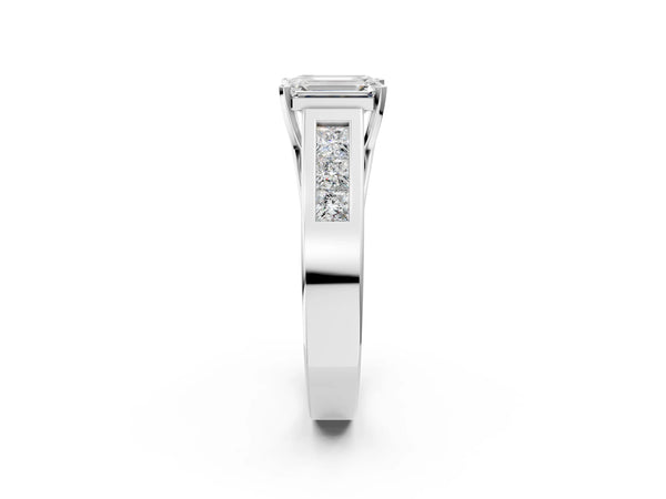 Platinum Emerald Cut Engagement Ring Setting with Channel-Set Princess Cut Side Accents