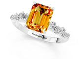 White gold Emerald Cut Citrine Cluster Side Stone Solitaire Ring with Prong Setting_25
