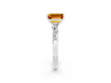 White gold Emerald Cut Citrine Cluster Side Stone Solitaire Ring with Prong Setting_26