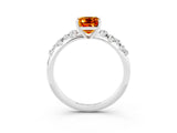 White gold Emerald Cut Citrine Cluster Side Stone Solitaire Ring with Prong Setting_27