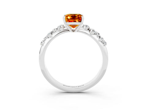 White gold Emerald Cut Citrine Cluster Side Stone Solitaire Ring with Prong Setting_27