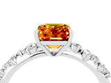 White gold Emerald Cut Citrine Cluster Side Stone Solitaire Ring with Prong Setting_28