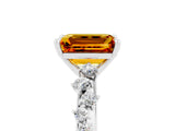 White gold Emerald Cut Citrine Cluster Side Stone Solitaire Ring with Prong Setting_29