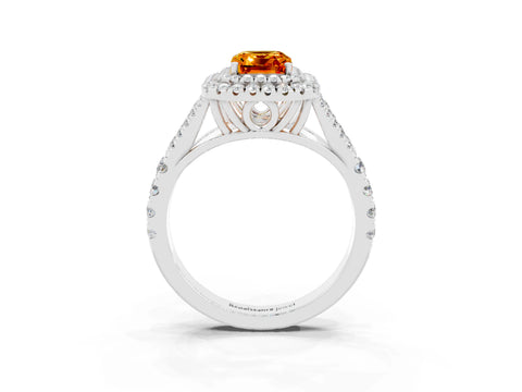 White gold Emerald Cut Citrine Double Halo Ring with Split Shank and Prong Setting_39