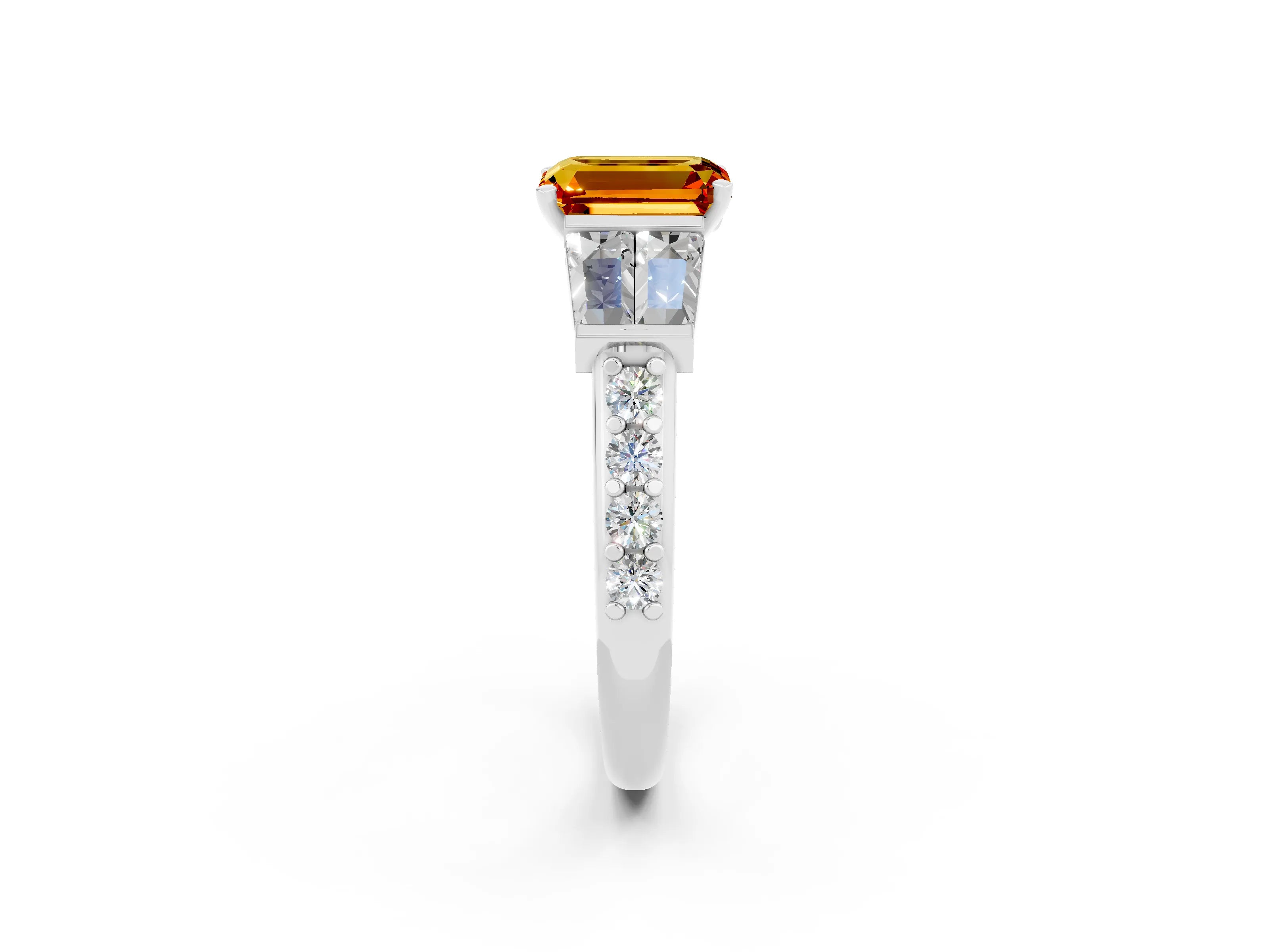 White gold Emerald Cut Citrine Engagement Ring with Baguette Side Stones and Channel Set Band_2