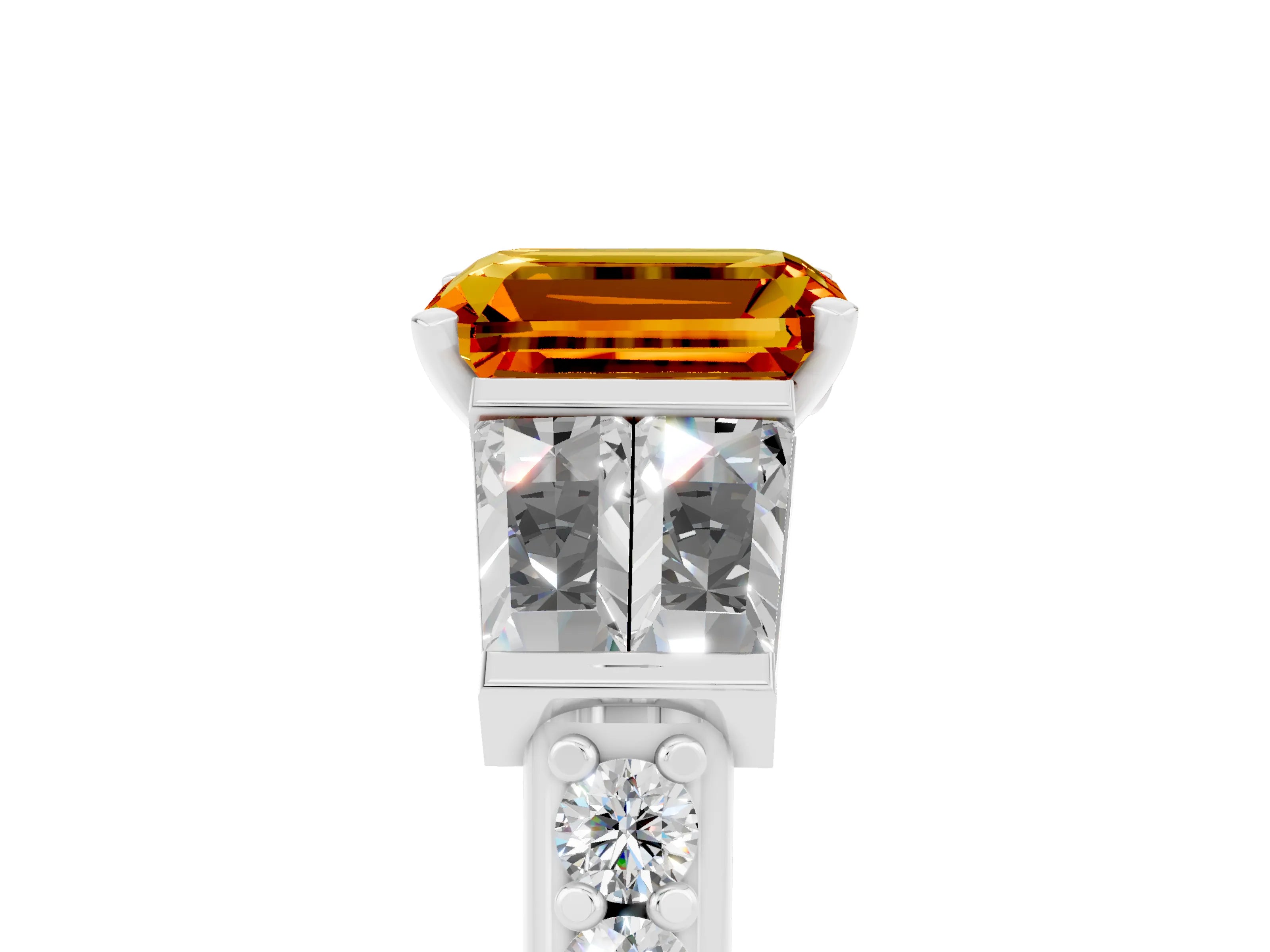 White gold Emerald Cut Citrine Engagement Ring with Baguette Side Stones and Channel Set Band_5