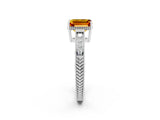 White gold Emerald Cut Citrine Engagement Ring with Milgrain Channel Set Band and Prong Setting_2