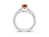 White gold Emerald Cut Citrine Engagement Ring with Milgrain Channel Set Band and Prong Setting_3