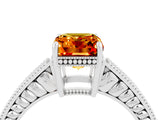 White gold Emerald Cut Citrine Engagement Ring with Milgrain Channel Set Band and Prong Setting_4
