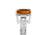 White gold Emerald Cut Citrine Engagement Ring with Milgrain Channel Set Band and Prong Setting_5