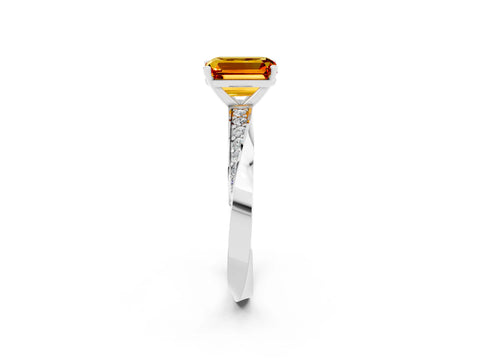 White gold Emerald Cut Citrine Engagement Ring with Side Stone Accents and Four-Prong Setting_29