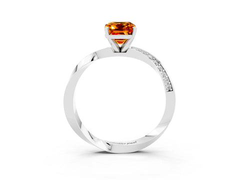 White gold Emerald Cut Citrine Engagement Ring with Side Stone Accents and Four-Prong Setting_30