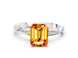 White gold Emerald Cut Citrine Engagement Ring with Side Stone Accents and Four-Prong Setting_36