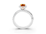 White gold Emerald Cut Citrine Halo Ring with Round Split Shank and Prong Setting_63