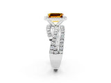 White gold Emerald Cut Citrine Halo Ring with Round Split Shank and Prong Setting_64