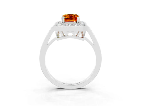 White gold Emerald Cut Citrine Halo Ring with Split Shank and Four-Prong Setting_3