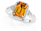 White gold Emerald Cut Citrine Halo Ring with Tapered Band and Four-Prong Setting_1
