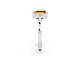White gold Emerald Cut Citrine Halo Ring with Tapered Band and Four-Prong Setting_2