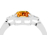 White gold Emerald Cut Citrine Halo Ring with Tapered Band and Four-Prong Setting_4