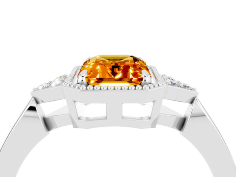 White gold Emerald Cut Citrine Halo Ring with Tapered Band and Four-Prong Setting_4
