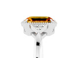White gold Emerald Cut Citrine Halo Ring with Tapered Band and Four-Prong Setting_5