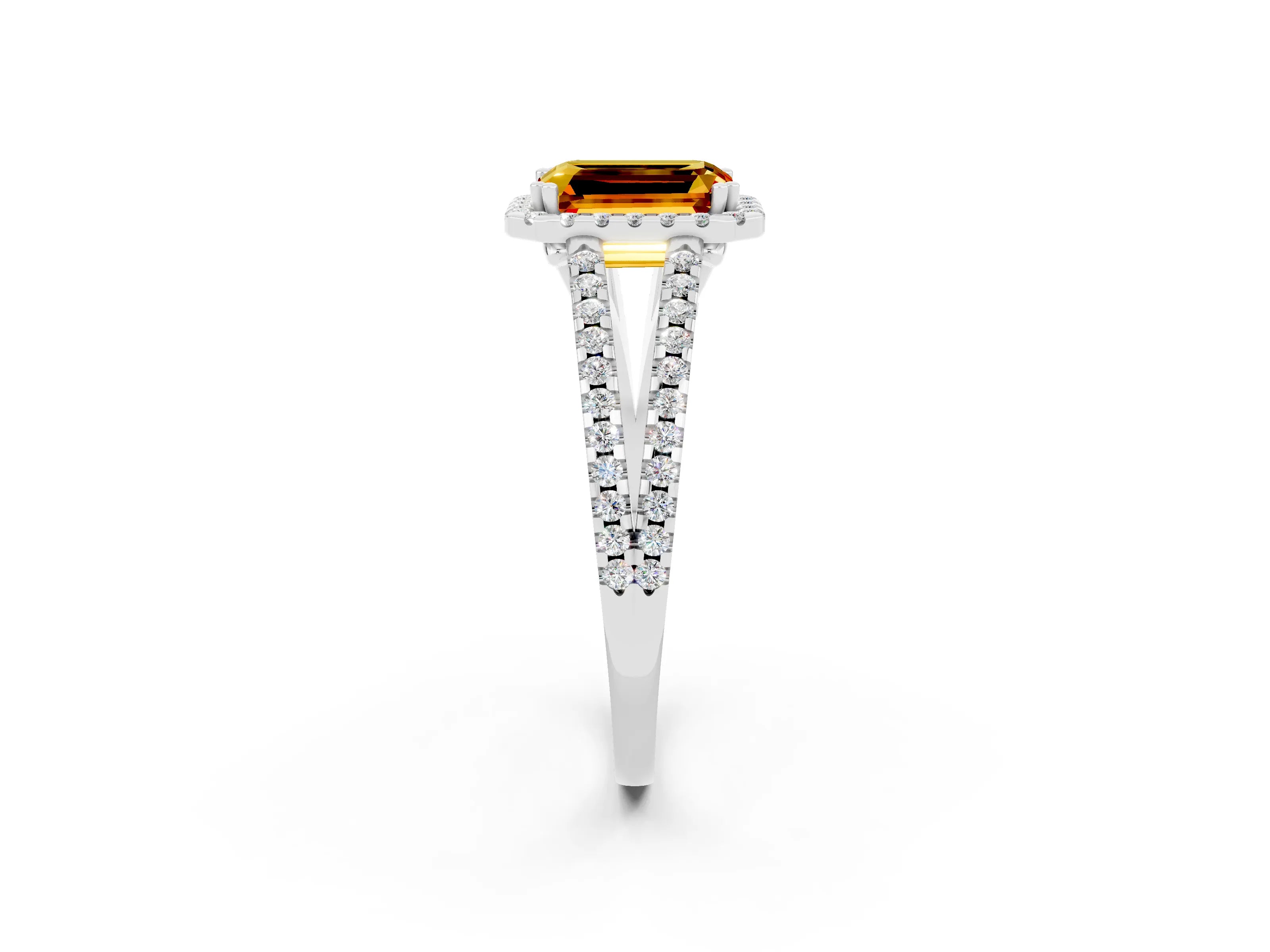 White gold Emerald Cut Citrine Halo Split Shank Engagement Ring_14