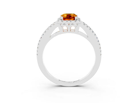 White gold Emerald Cut Citrine Halo Split Shank Engagement Ring_15