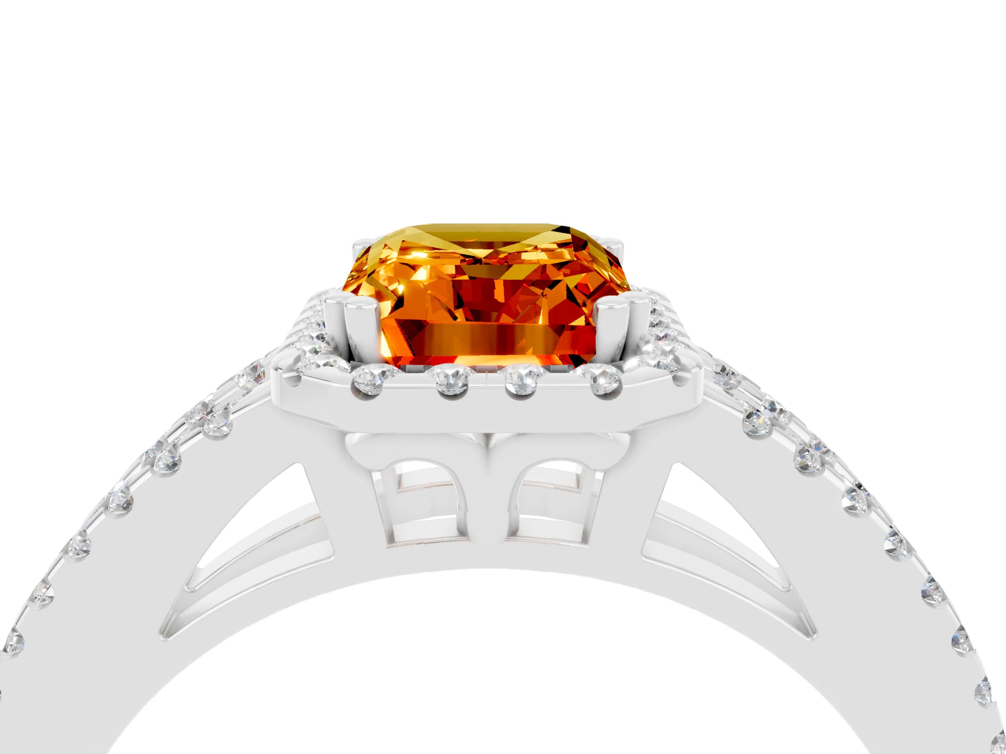 White gold Emerald Cut Citrine Halo Split Shank Engagement Ring_16